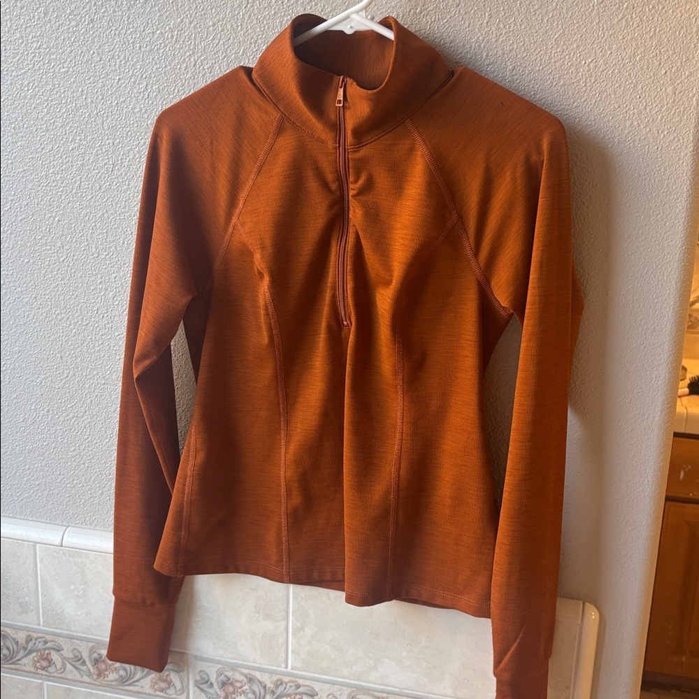 Beyond Yoga Heather Rib Take a Hike Zip Pullover Size Medium Clove Brown